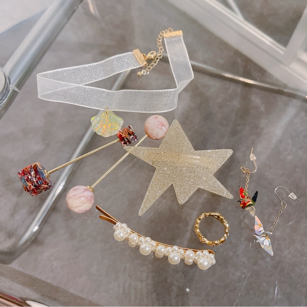 Unused 🌸 Japanese style hair accessory set earrings lace choker